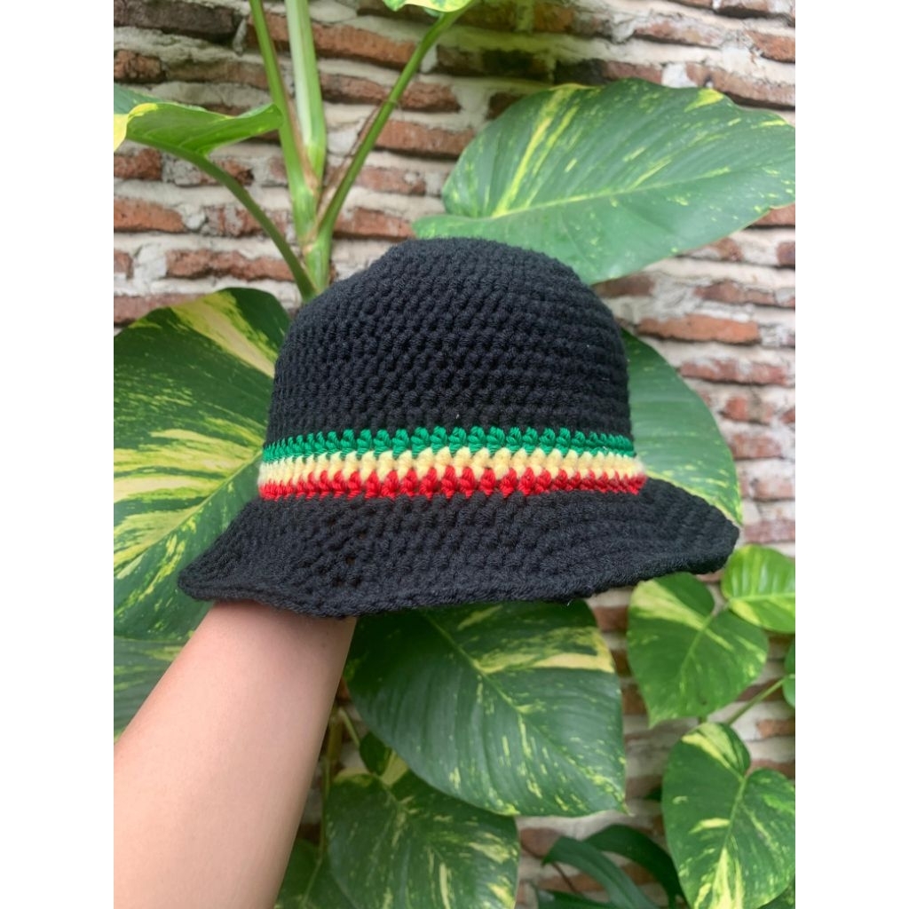 topi bucket hat rajut  bob marley/bucket hat rajut reggae