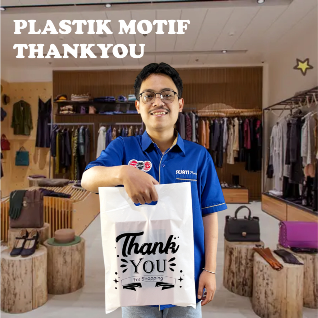 

(Isi 50Pcs Size 30 x 40) Kantong Plastik Motif Thank You | Kantong Plastik Pakaian Gamis