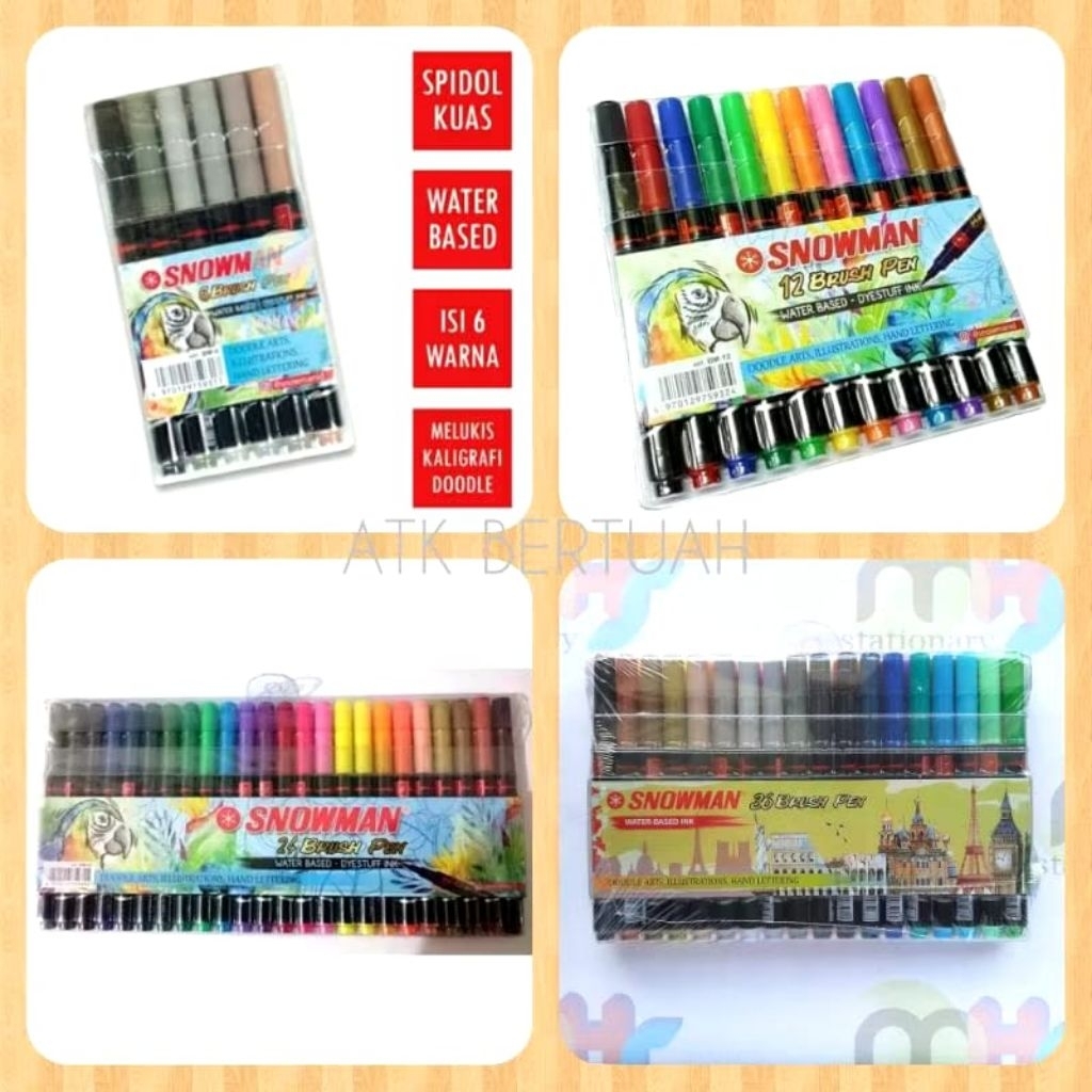 

SNOWMAN BM06 BM12 BM24 BM36 CALLIGRAPHY DRAWING BRUSH PEN SET 6 12 24 36 WARNA SPIDOL KUAS UNTUK GAMBAR KALIGRAFI