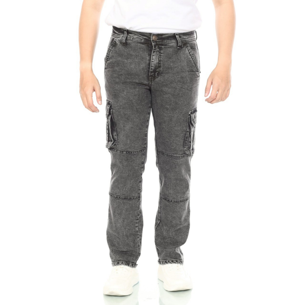 B-FOUR Cargo Jeans Pria Jeans Cargo Pria Panjang Celana Cargo Biker Celana Regular Pria Jeans