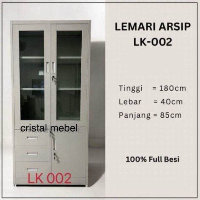 Lemari Arsip 1/2 Kaca + LACI / Lemari Arsip Kantor / Lemari Buku Besi / Lemari Arsip Laci / Lemari B