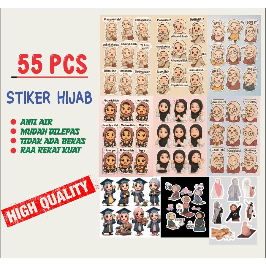 

55 pcs STIKER HIJAB / STIKER PACK BAHAN VINYL ANTI AIR