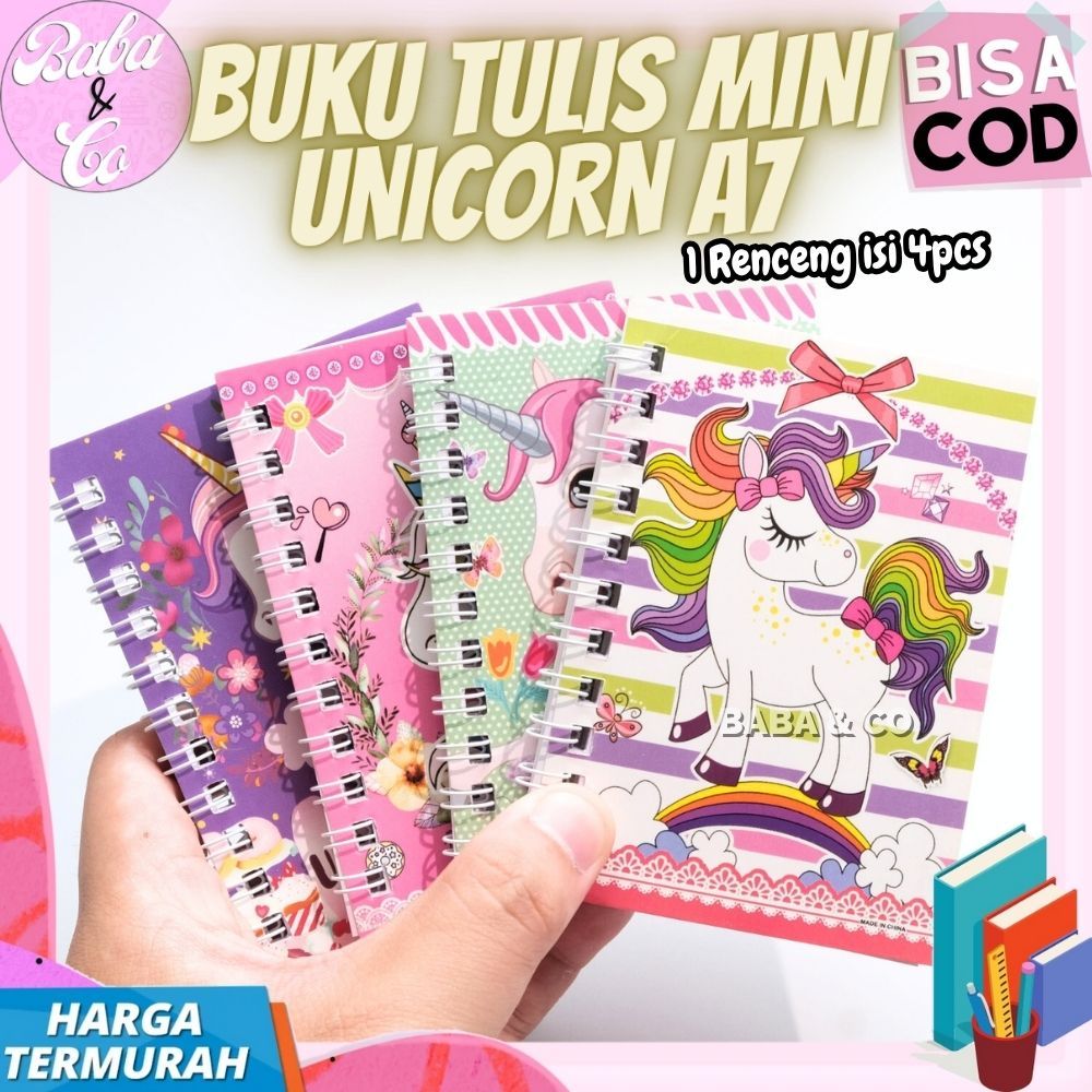 

NOTEBOOK SPIRAL A7 UNICORN 1 RENCENG 4pcs BUKU TULIS MINI A7 UNICORN GROSIR MURAH BUKU MINI A7 UNICORN IMUT LUCU READY COD