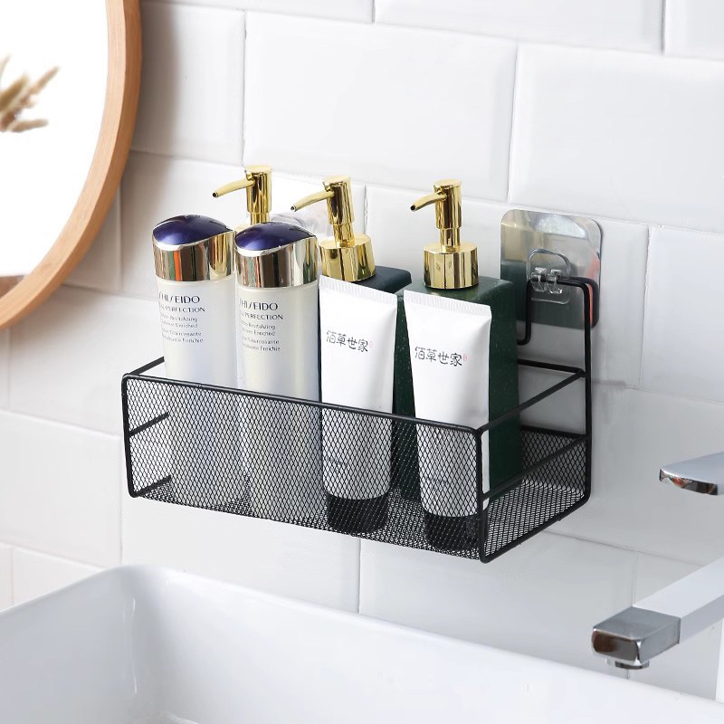 Rak kamar mandi Besi Tempel Dinding / Rak Keranjang Gantung Besi Segi Panjang Tempat Penyimpanan Bar