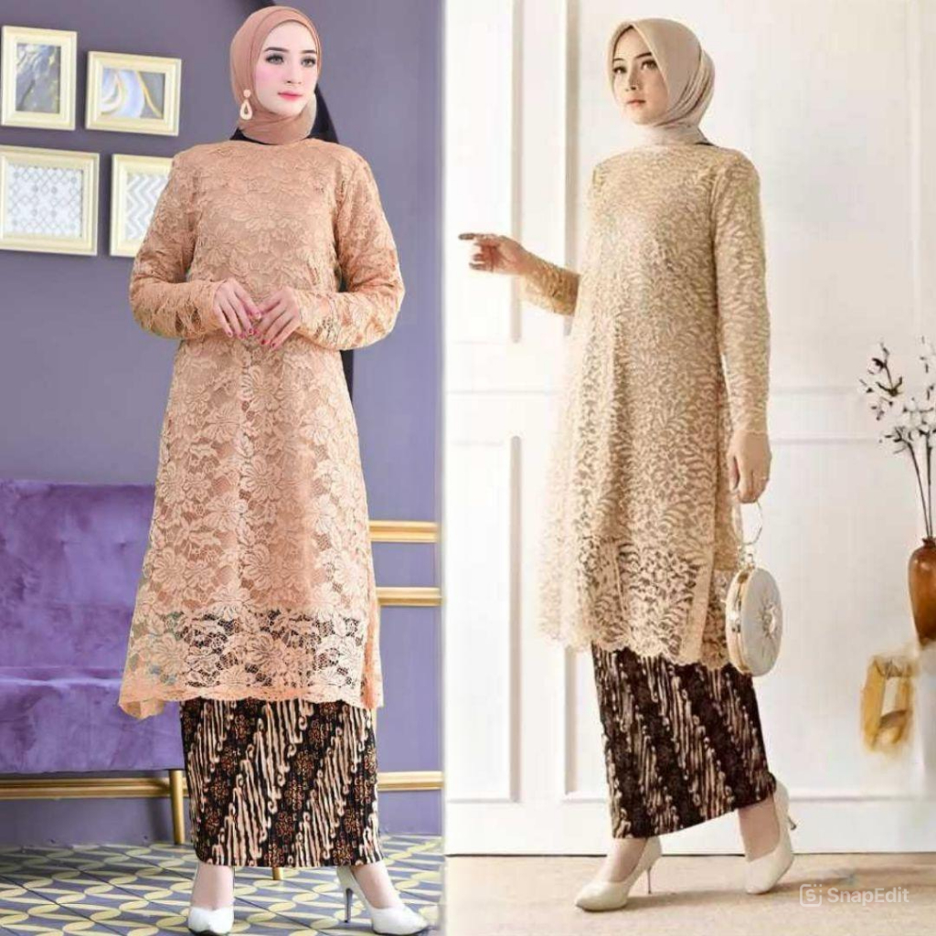 Kebaya Tunik Brokat Longcape Mocca,Khaki/Kebaya Kurung Brokat Aneka Pilihan Warna