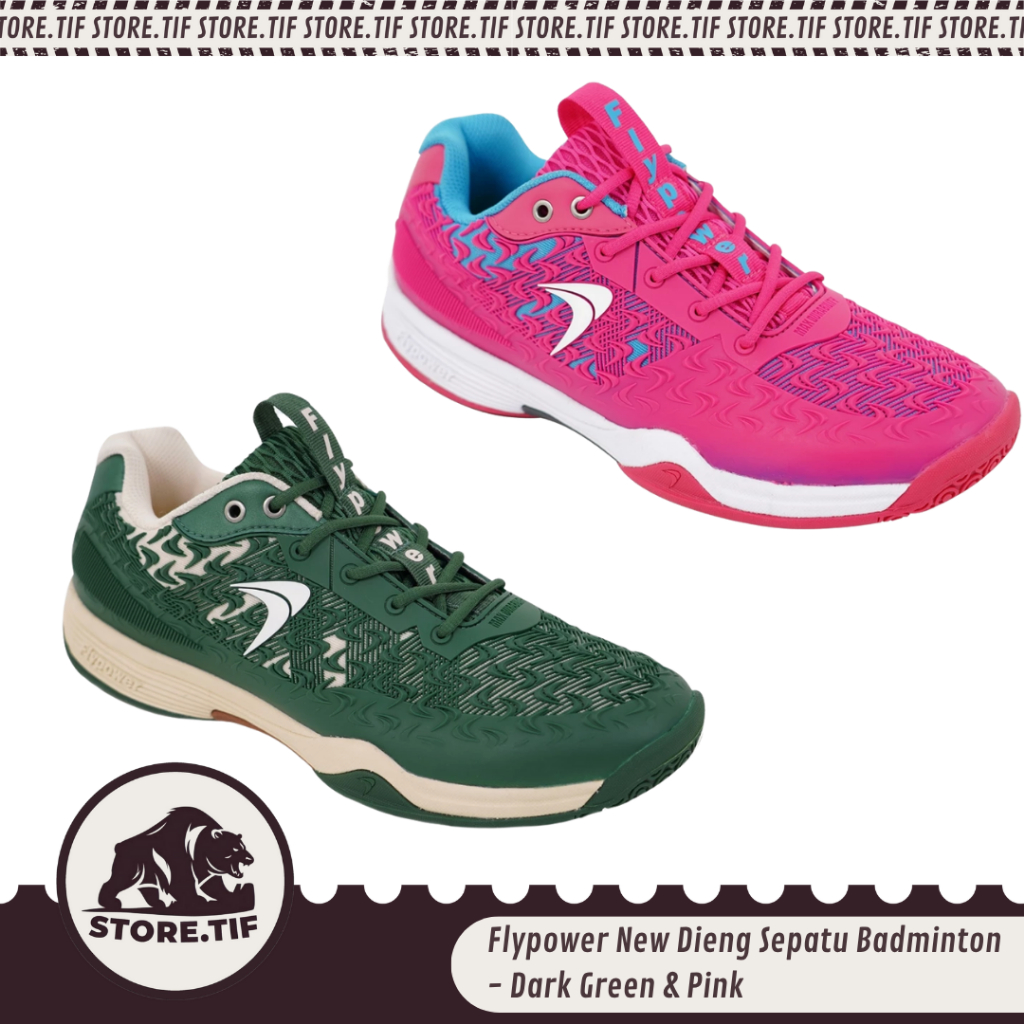 Flypower New Dieng Sepatu Badminton / Shoes Badminton Unisex - Dark Green & Pink