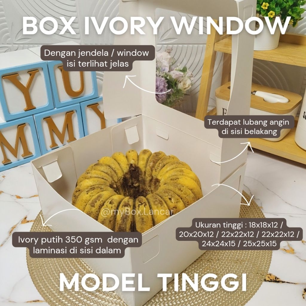 (Isi 10 pcs) Box ivory laminasi window jendela. Dus hampers kue tart tar marmer cake chiffon pudding