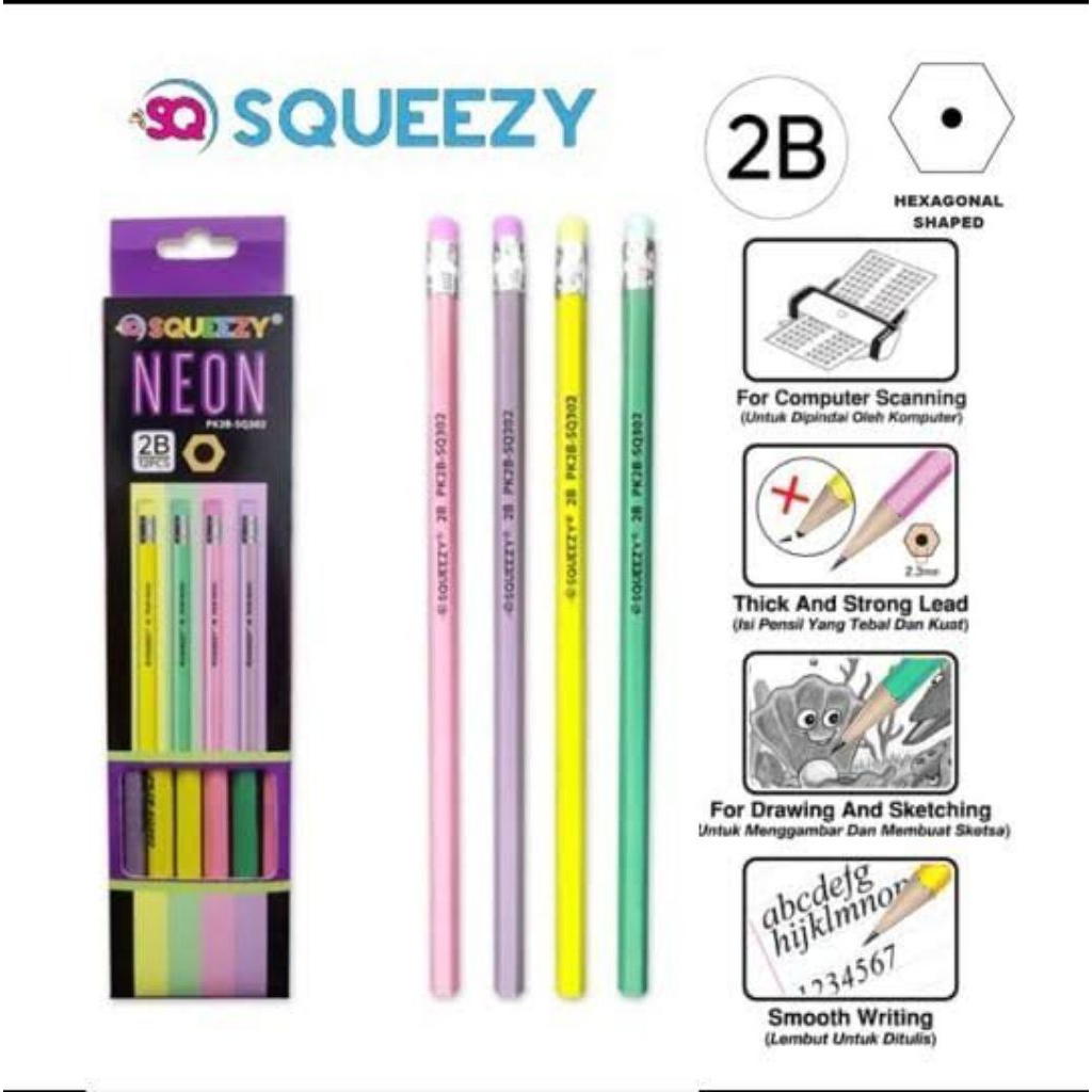 

Pensil 2B Penghapus Joyko Squeezy 12 Pcs Pastel Neon Ujian Komputer Murah Tajam Kuat Bagus Hitam