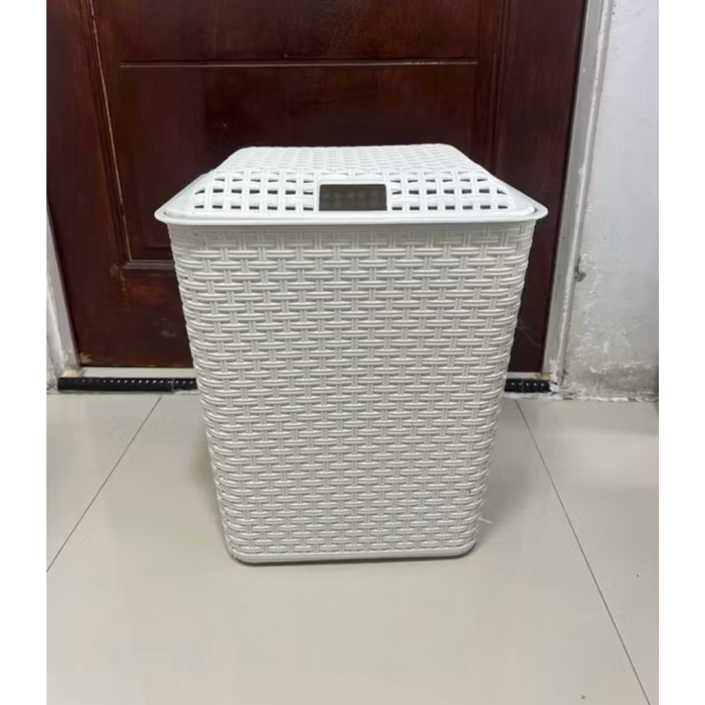 Keranjang laundry segi / tempat pakaian baju kotor anak bertutup / keranjang laundry motif rotan