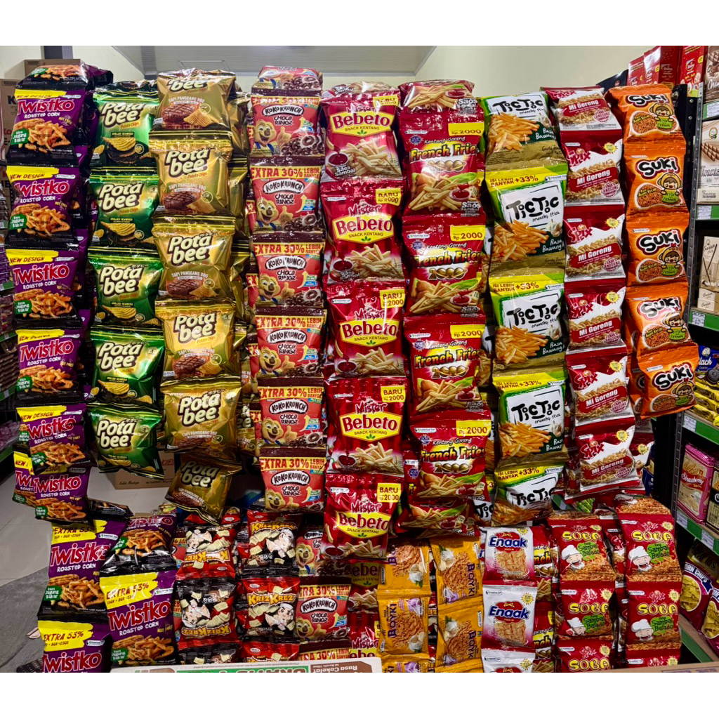 

Snack Renteng Frech Fries / Potabee / Twistko / Tic tic / Bebeto / Spix / Suki / soba / Mie enak / Boyki / Kris Kres ECER Per Rentenf