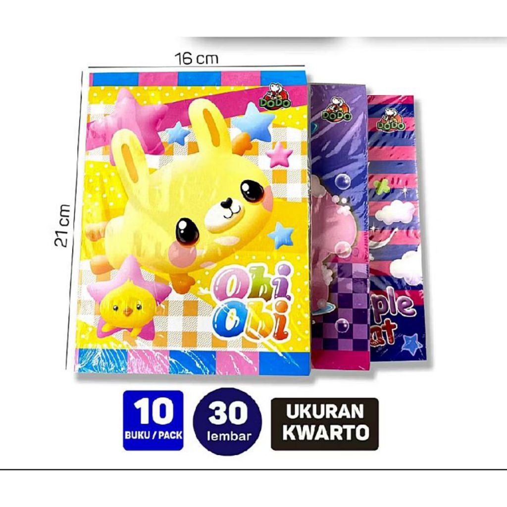 

Buku Tulis DODO 30 Lembar | 38 Lembar | 58 Lembar/Buku Tulis Murah (10Buku/Pak)