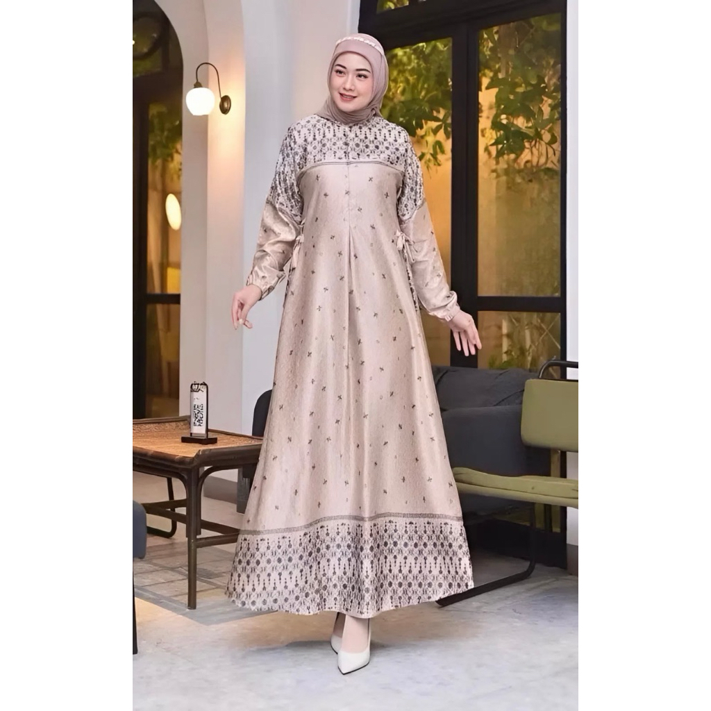 Dress Bela Bahan Silk Premium Busui Friendly Fashion Muslim Dress Motif Terbaru Gamis Best Seller