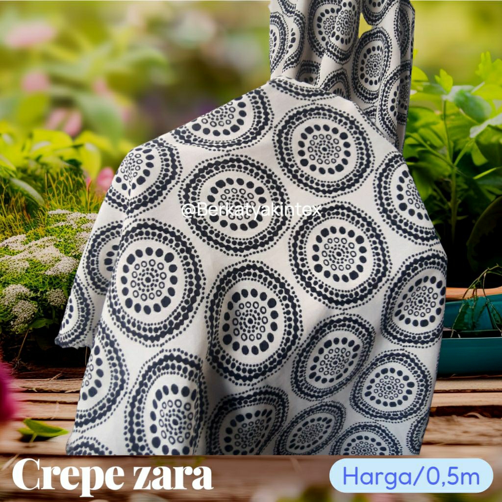 KAIN CREPE ZARA PREMIUM MOTIF POLKADOT - KAIN CREPE MOTIF POLKADOT - KAIN MOTIF POLKADOT HARGA/0,5M