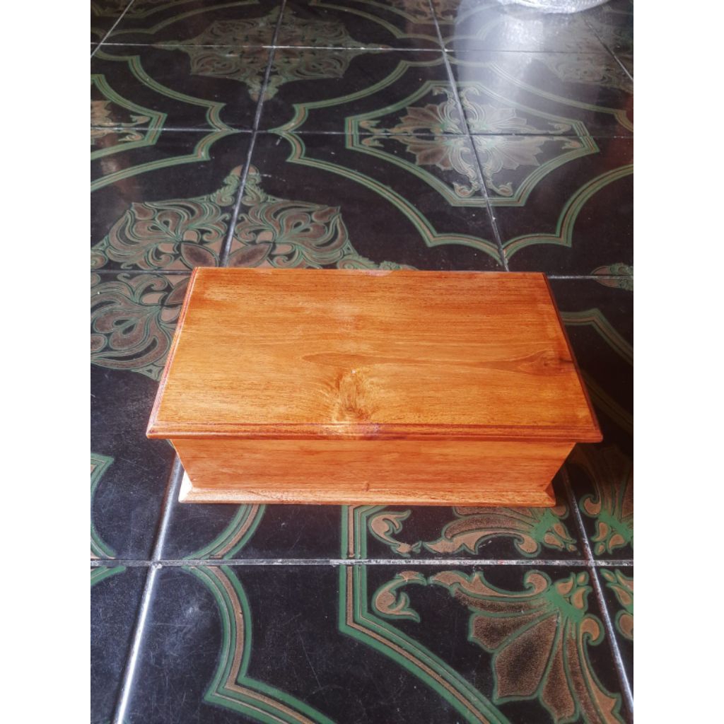 kotak kayu jati plitur dan mentahan
