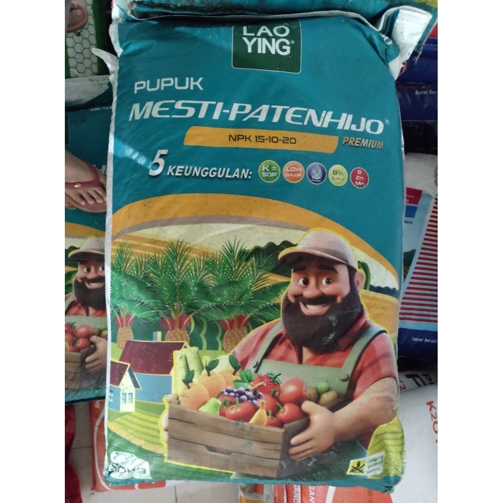 Pupuk MESTI-PATEN HIJO NPK 15-10-20 Premium LAO YING | Kemasan 50 Kg (kemasan pabrik)