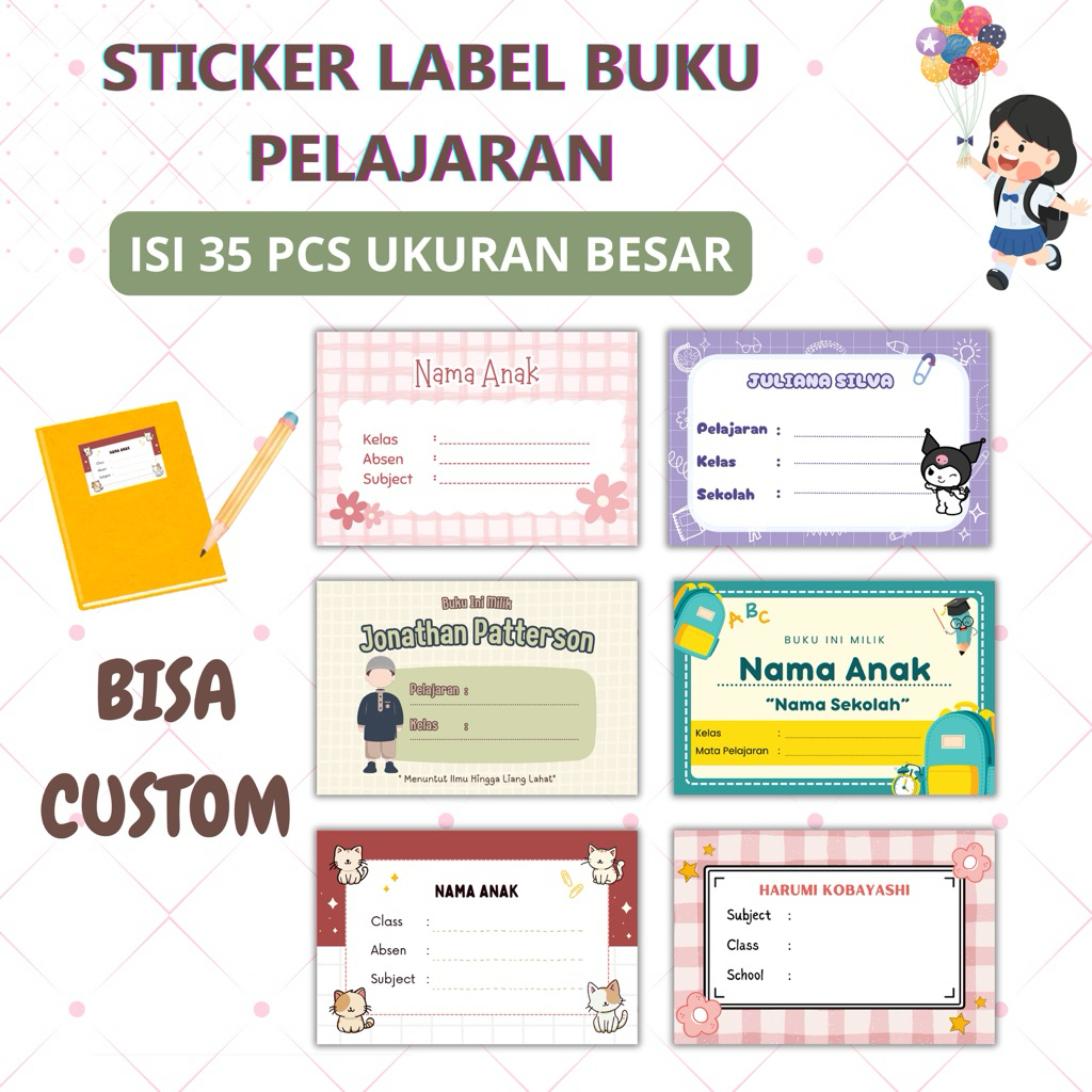 

(35 PCS) STICKER LABEL BUKU PELAJARAN ANAK SEKOLAH LUCU /KARTU UCAPAN/