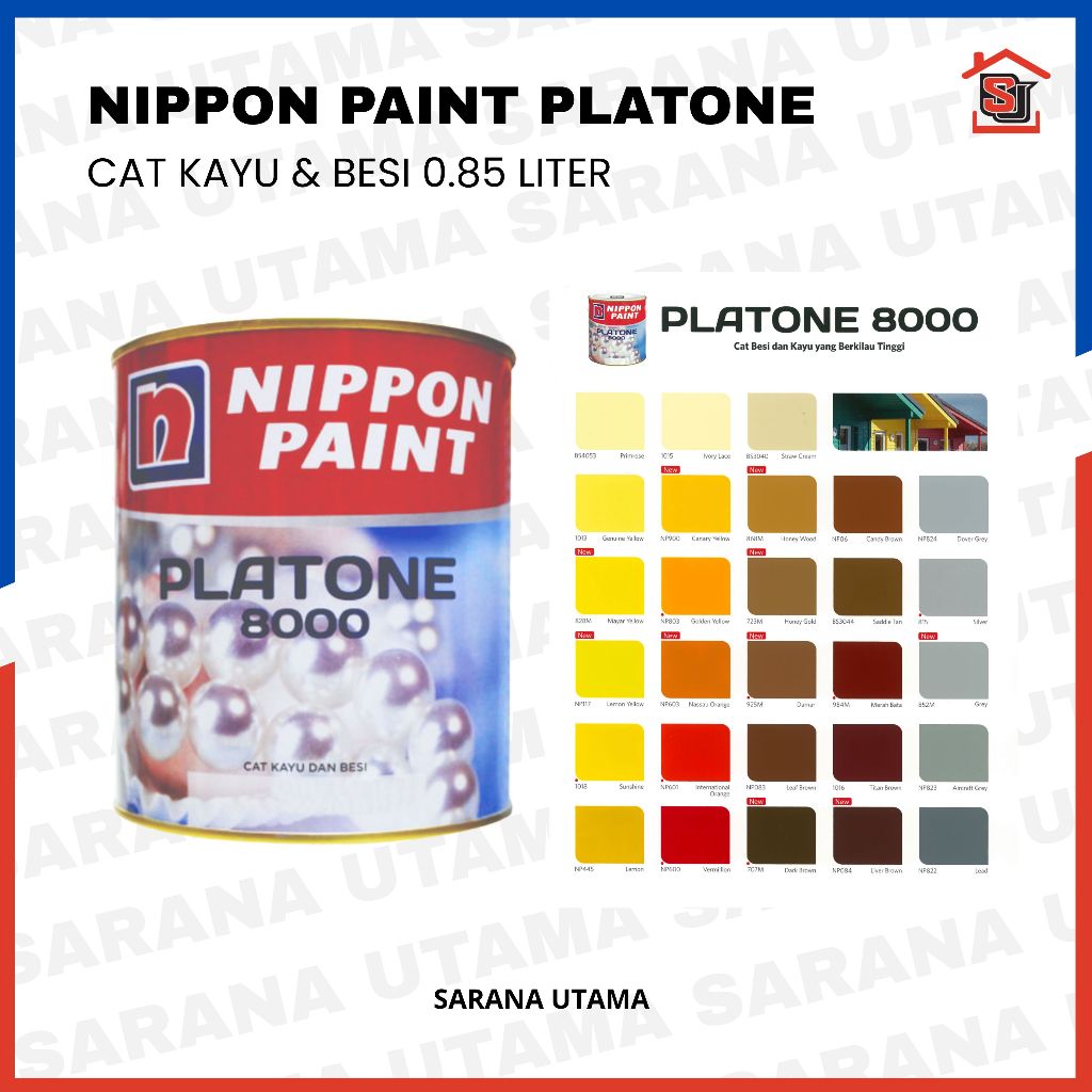 Nippon Paint Platone 8000 Cat Kayu dan Besi 0.85 L Warna Lengkap