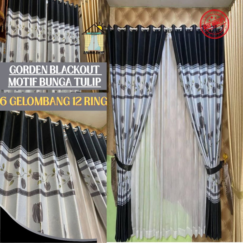 Gorden Jendela Motif Bunga Tulip// Gorden Blackout PREMIUM tebel//Gorden Pintu kamar Panjang