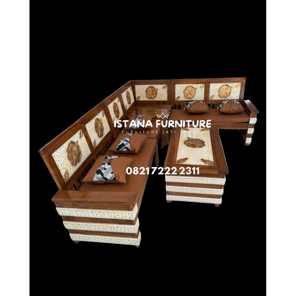 kursi tamu L sudut jati / kursi tamu L minimalis / kursi tamu ruang tengah