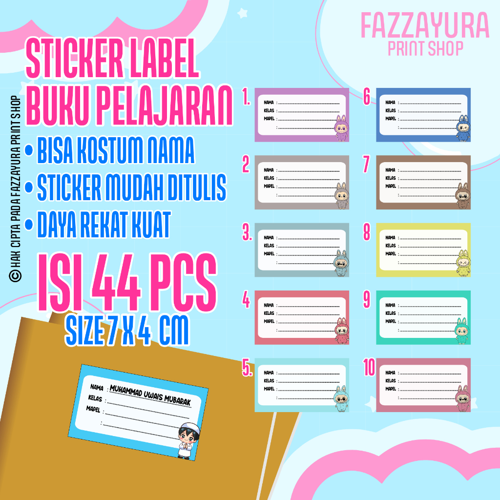

STICKER LABEL BUKU TEMA LABUBU | Isi 44 PCS Size7x4 cm