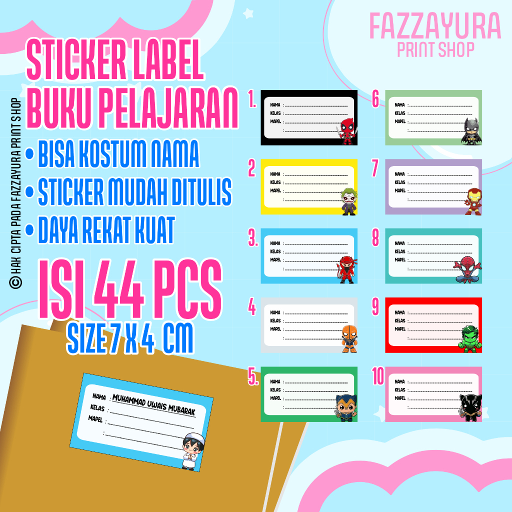 

STICKER LABEL BUKU TEMA SUPERHERO | Isi 44 PCS Size7x4 cm