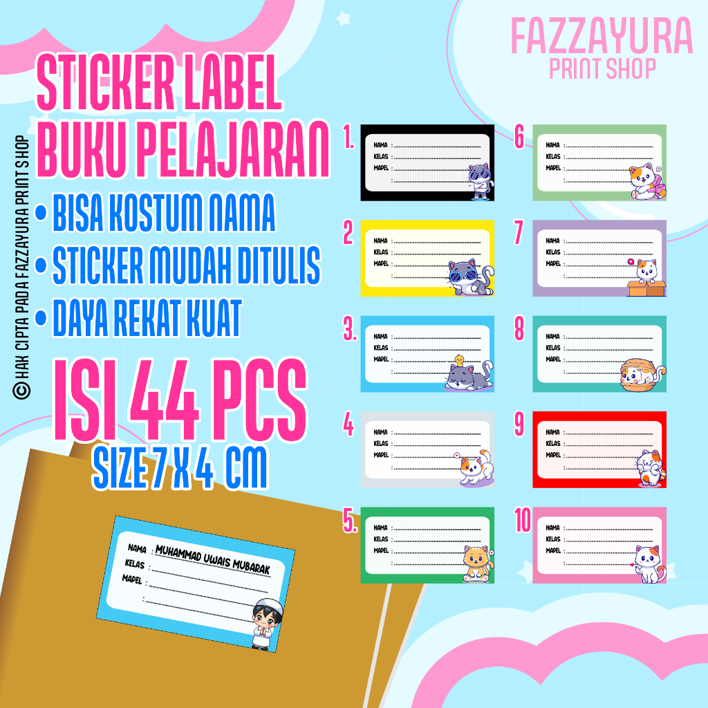 

STICKER LABEL BUKU TEMA CAT | Isi 44 PCS Size7x4 cm