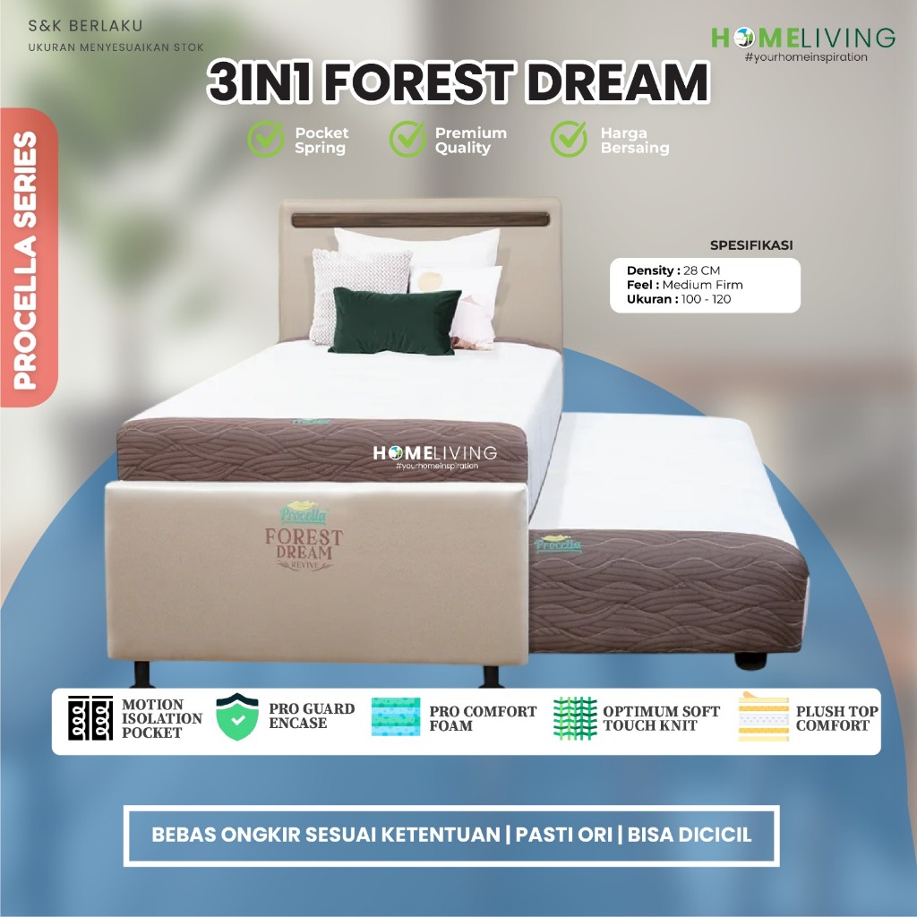 HOMELIVING - SPRINGBED PROCELLA TYPE FOREST DREAM - SPRINGBED 3IN1 - SPRINGBED SORONG TARIK