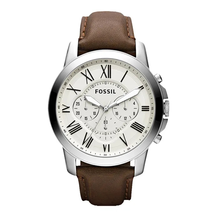 Jam Tangan Pria Fossil FS4735 Chronograph Beige Dial Brown Leather Strap
