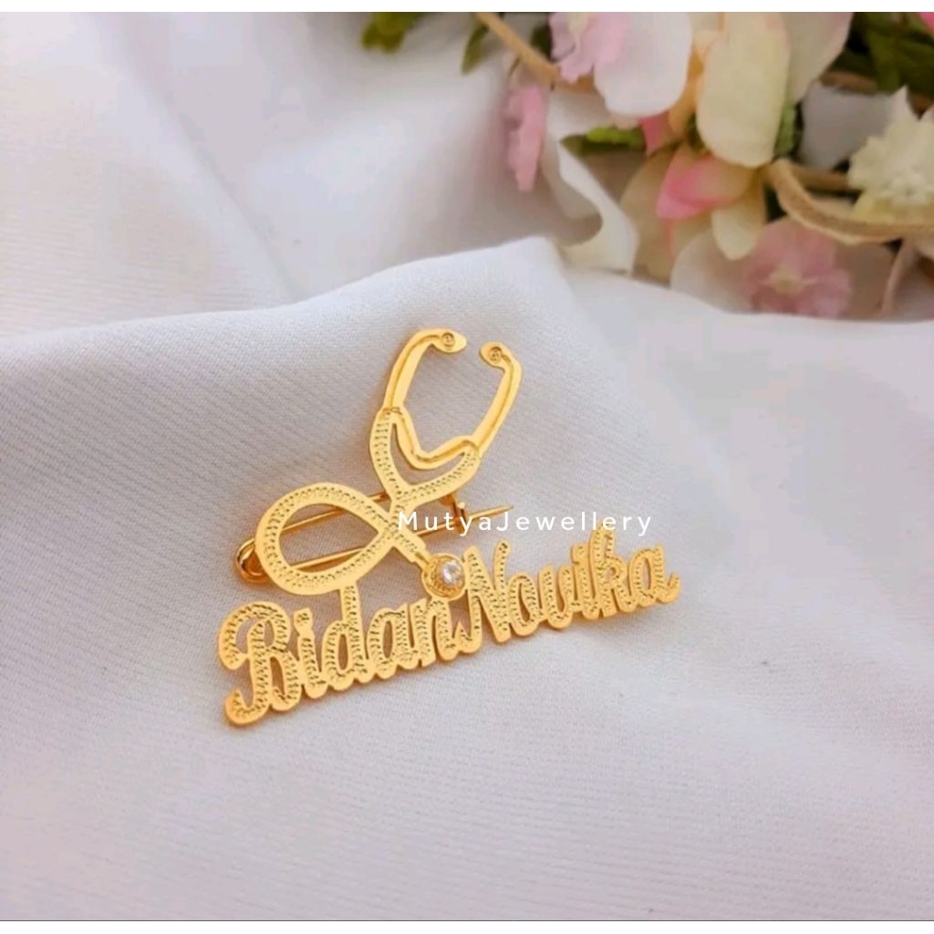 Bros Bidan / Bros Costum NAMA / Bros Ukir Nama /midwife logo pin