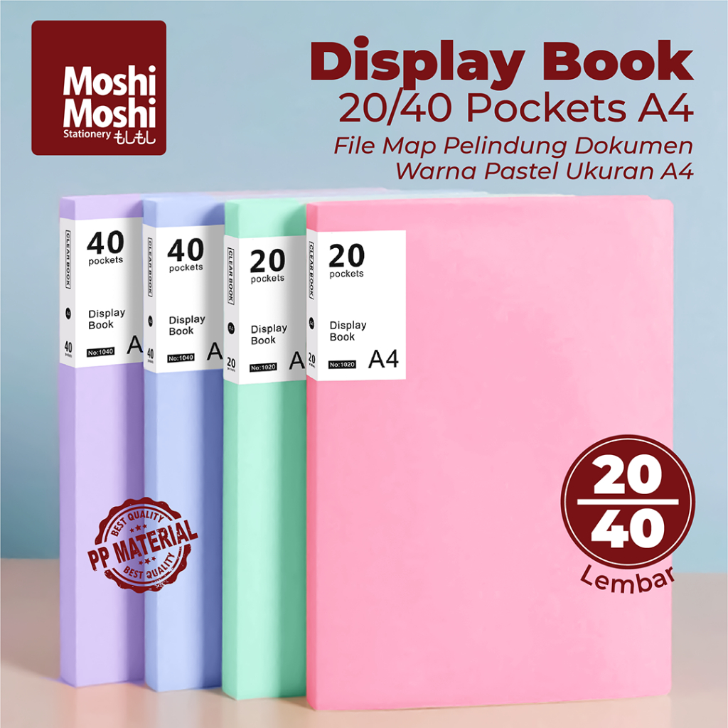 

Display Book Clear Holder A4 20-40 Pockets File Map Plastik Pelindung Warna Pastel