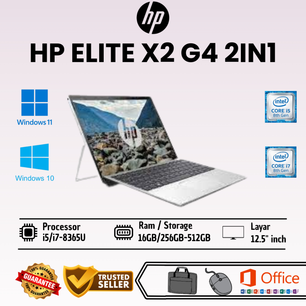 Laptop Tablet Hp Elite X2 G4 2in1 Touchscreen Core i5/i7 Gen 8 Ram 16GB SSD 256GB-512GB Second Berga
