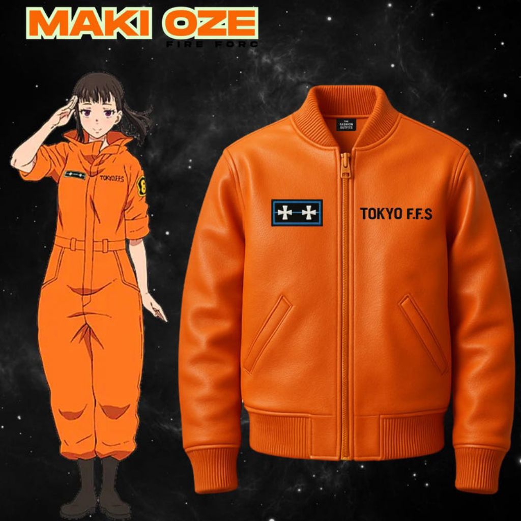 Maxi Oze Fire Force Jaket Kulit Anime Cosplay Costum Jaket Fire Force Unisex Logo Bordir