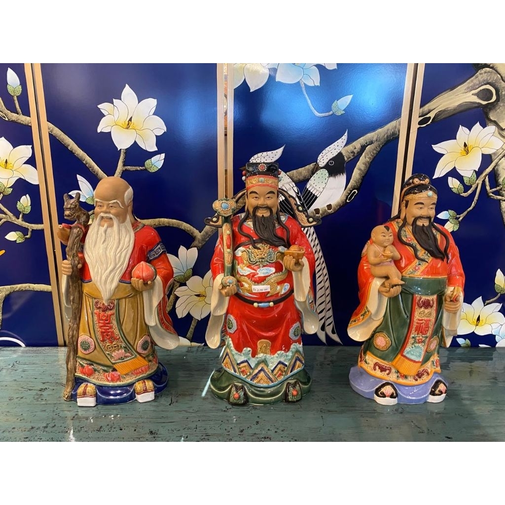 patung porcelain dewa Fu Lu Shou antique
