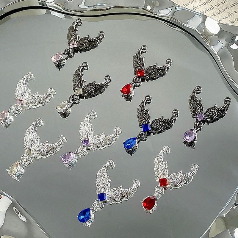 Copper alloy silver-plated dark style Angel Wings double pendant diy handcrafted bracelet necklace p