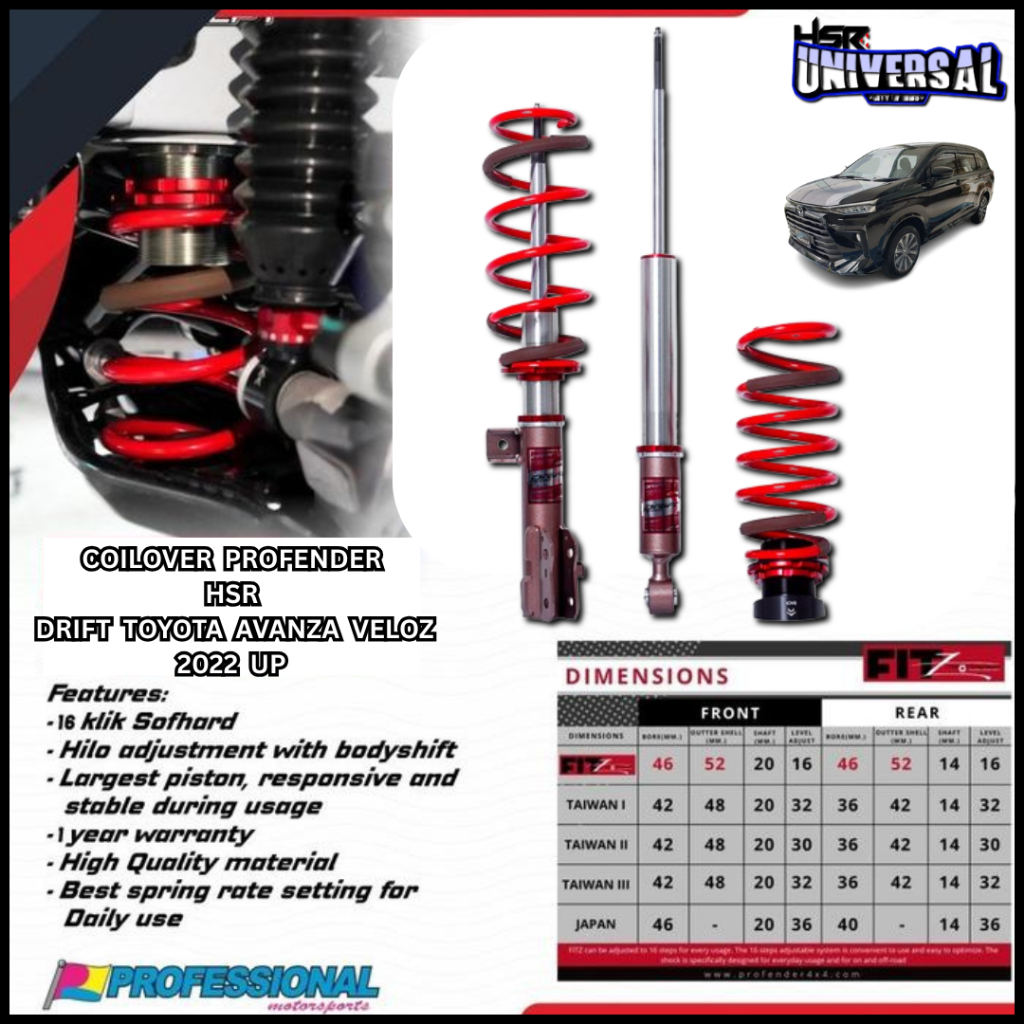 MENJUAL COILOVER PROFENDER HSR DRIFT TOYOTA AVANZA VELOZ 2022 UP