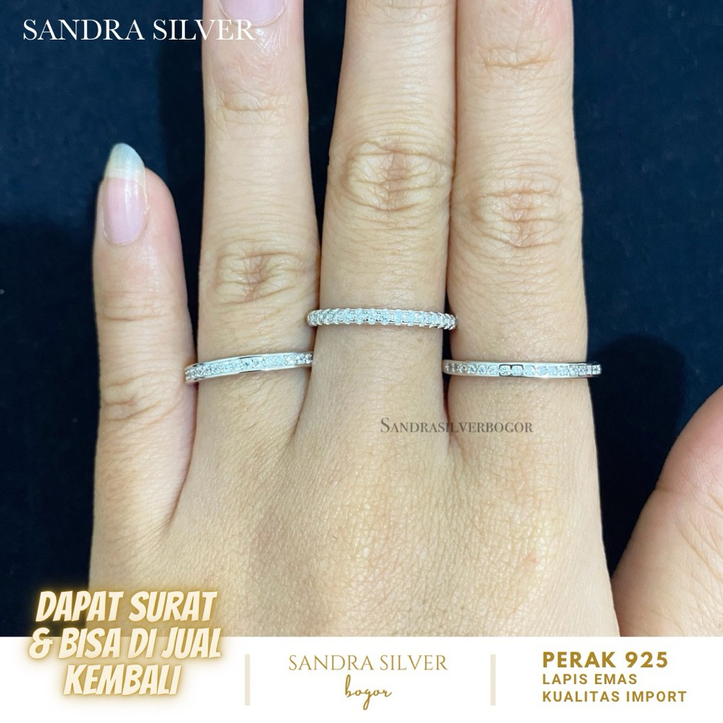 Cincin Listring Perak 925 permata 1 baris lapis emas putih - silver 925 ring