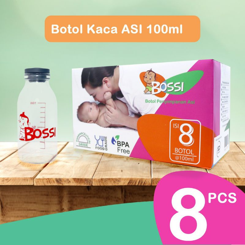 Botol ASI BOSSI Kaca 100ml isi 8 botol ASI Perah BPA FREE Termurah BKA