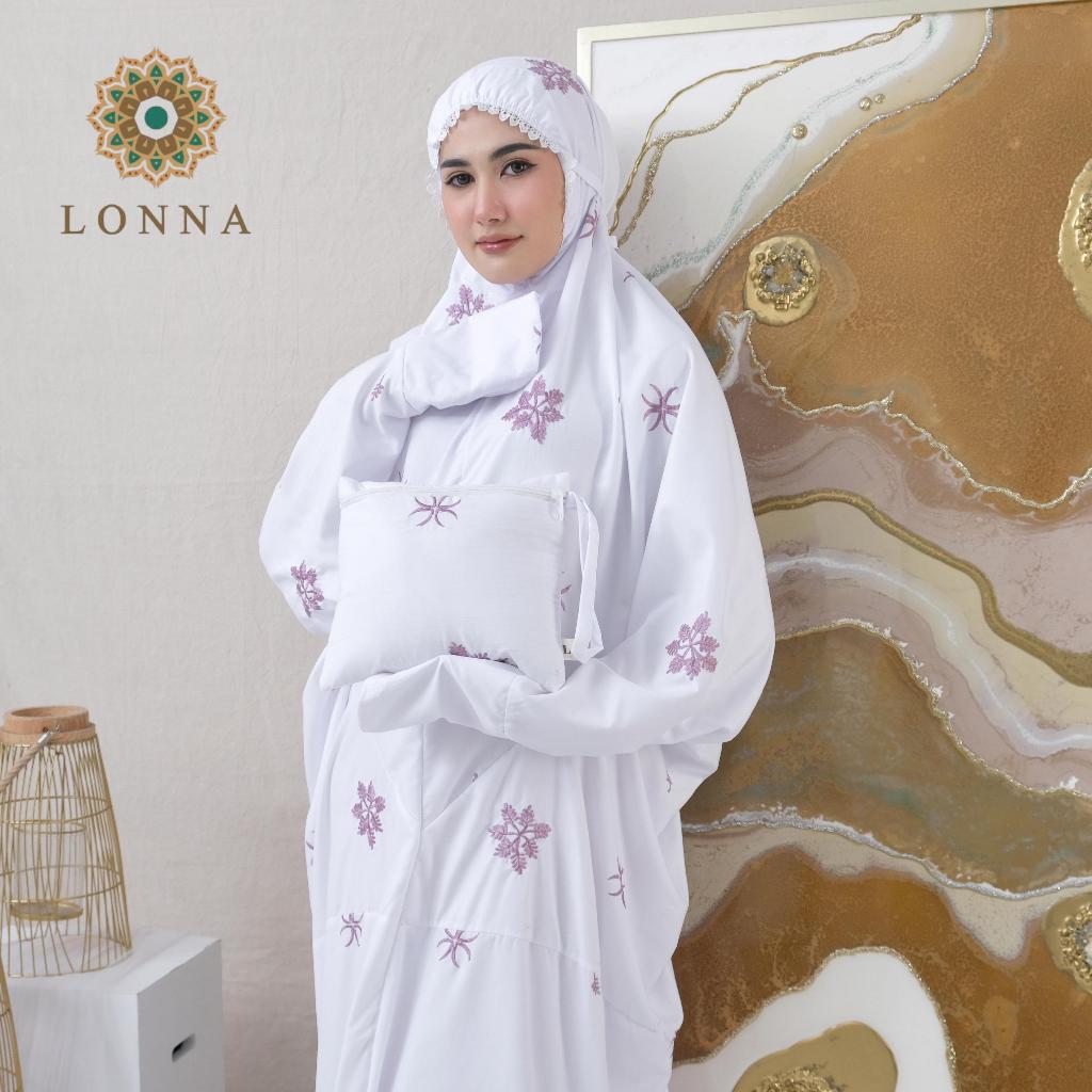 Lonna - Mukena Terusan Putih Dewasa Jumbo Bordir Renda Mewah Katun Premium