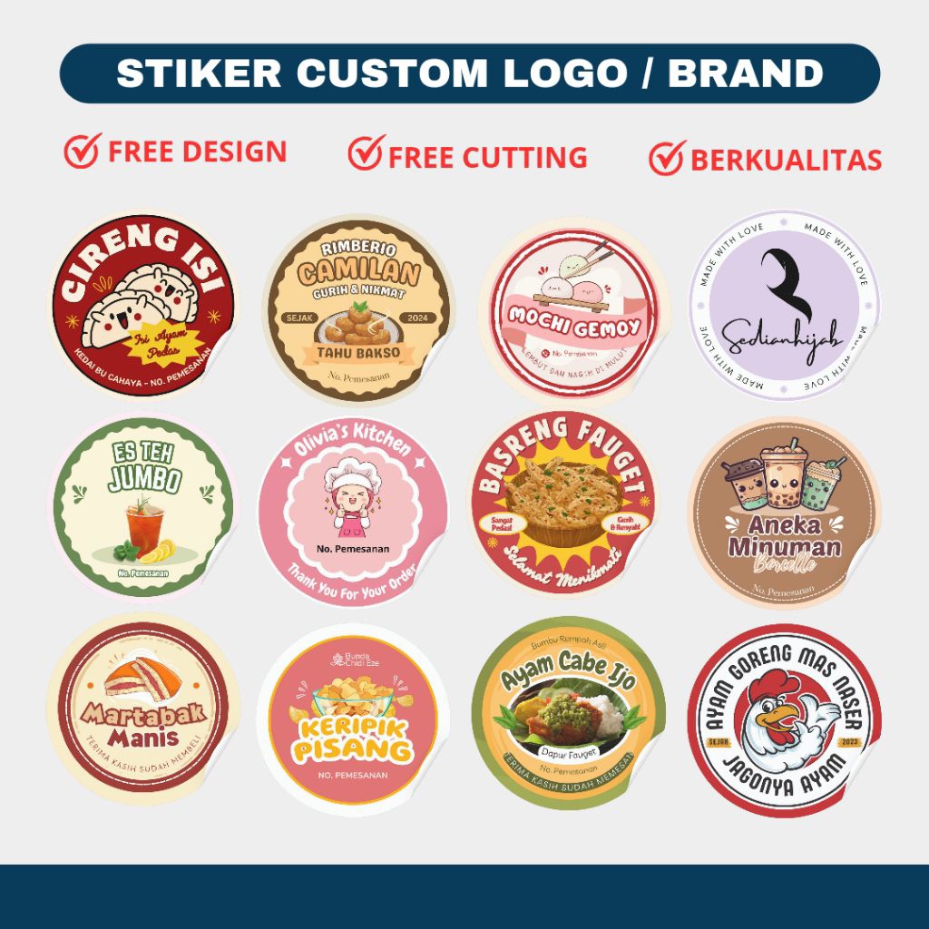 

STIKER BRAND BULAT STIKER MAKANAN STIKER SNACK CUSTOM DESAIN FREE CUTTING BAHAN CHROMO GLOSSY PREMIUM TERMURAH
