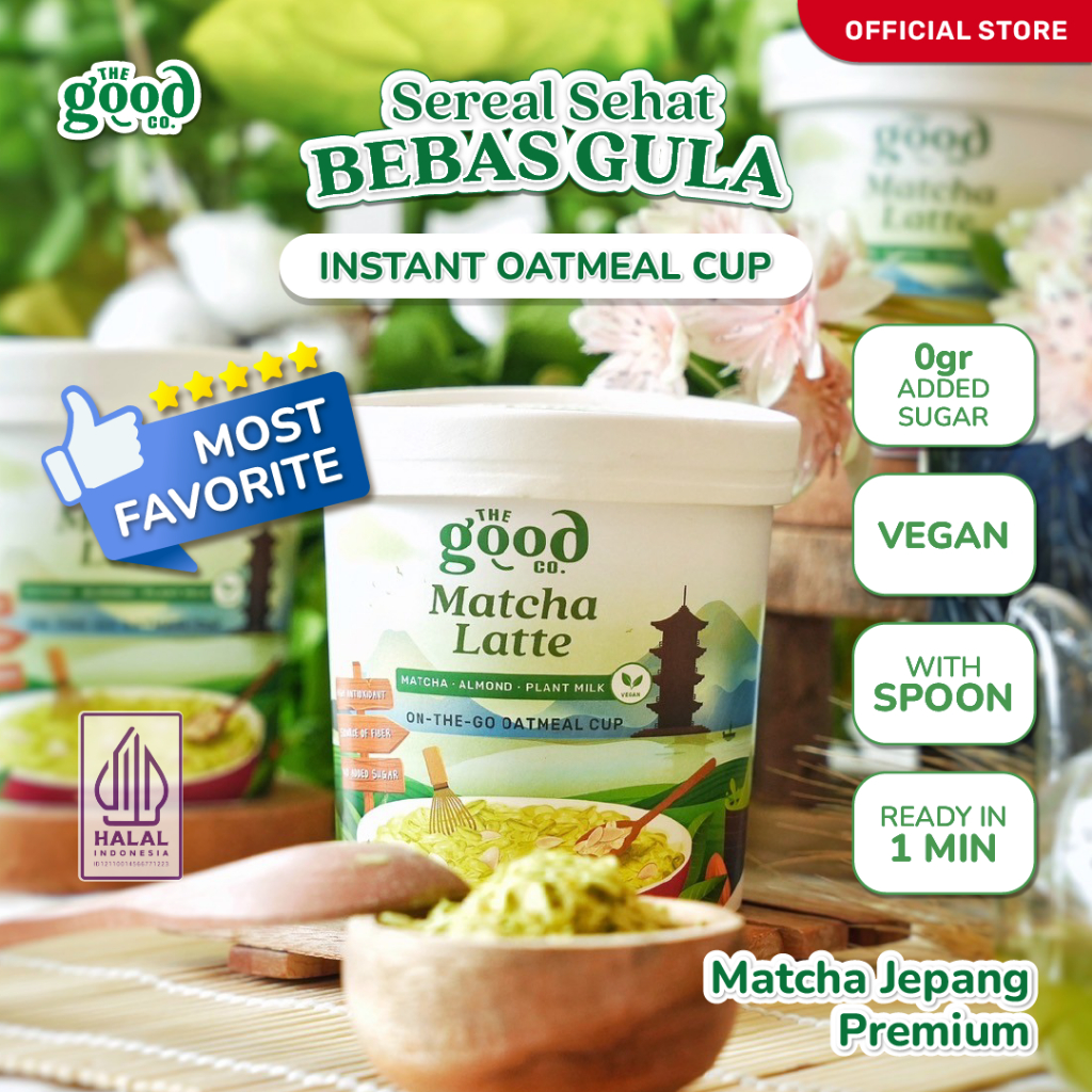 

The Good Co. Instant Oatmeal dalam Cup - Oatmeal "ENAK BANGET" Tanpa GULA - Matcha Latte 60 g | Matcha JEPANG PREMIUM | VEGAN