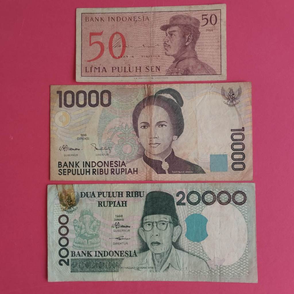 Uang Kuno Kertas 50 Sen, Rp 10000 Dan Rp 20000 UK 011
