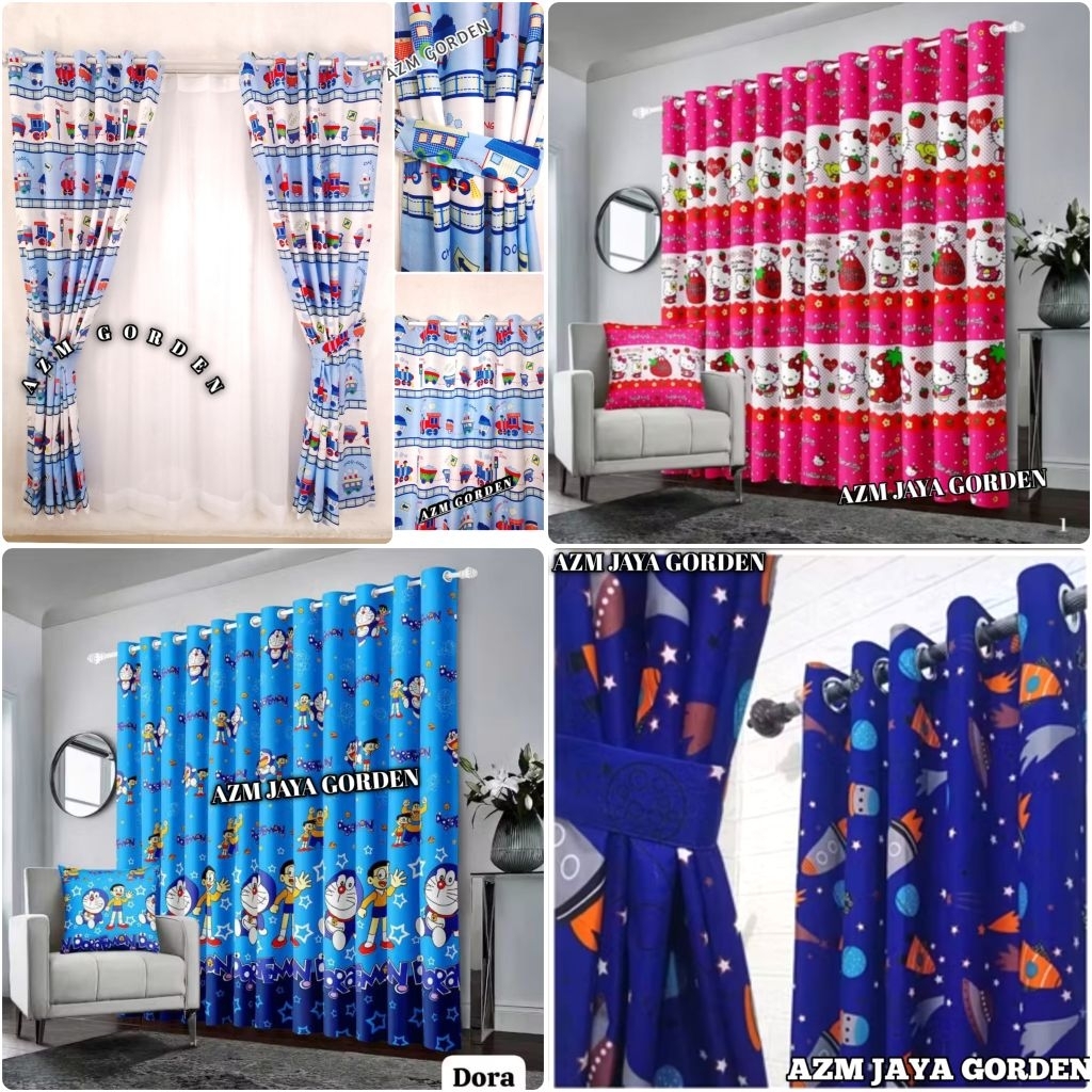Gorden Doraemon keropy hello Kitty model smokring 10 lobang 5 glembung gorden jendela pintu Tirai ka