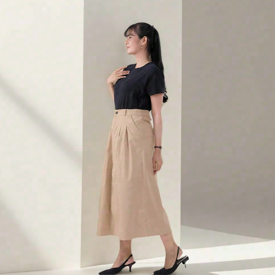 ROK MOLINA Skirt Panjang Wanita Kain Katun Twill Combed Tebal Nyaman Dipakai Kerja Kuliah Sehari-har