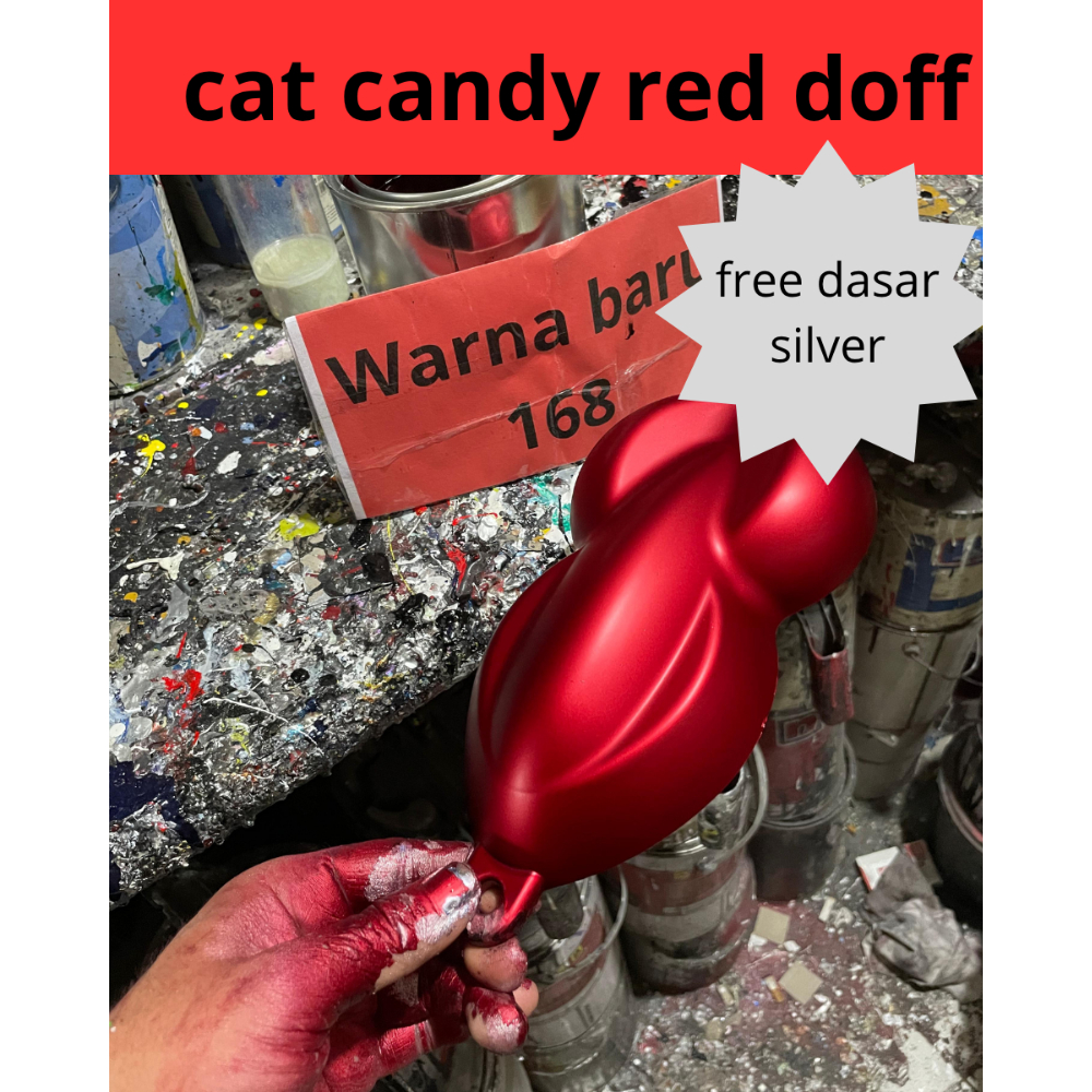 cat red candytone doff pu 500ml/cat merah candy doff bahan pu free dasar silver 250ml