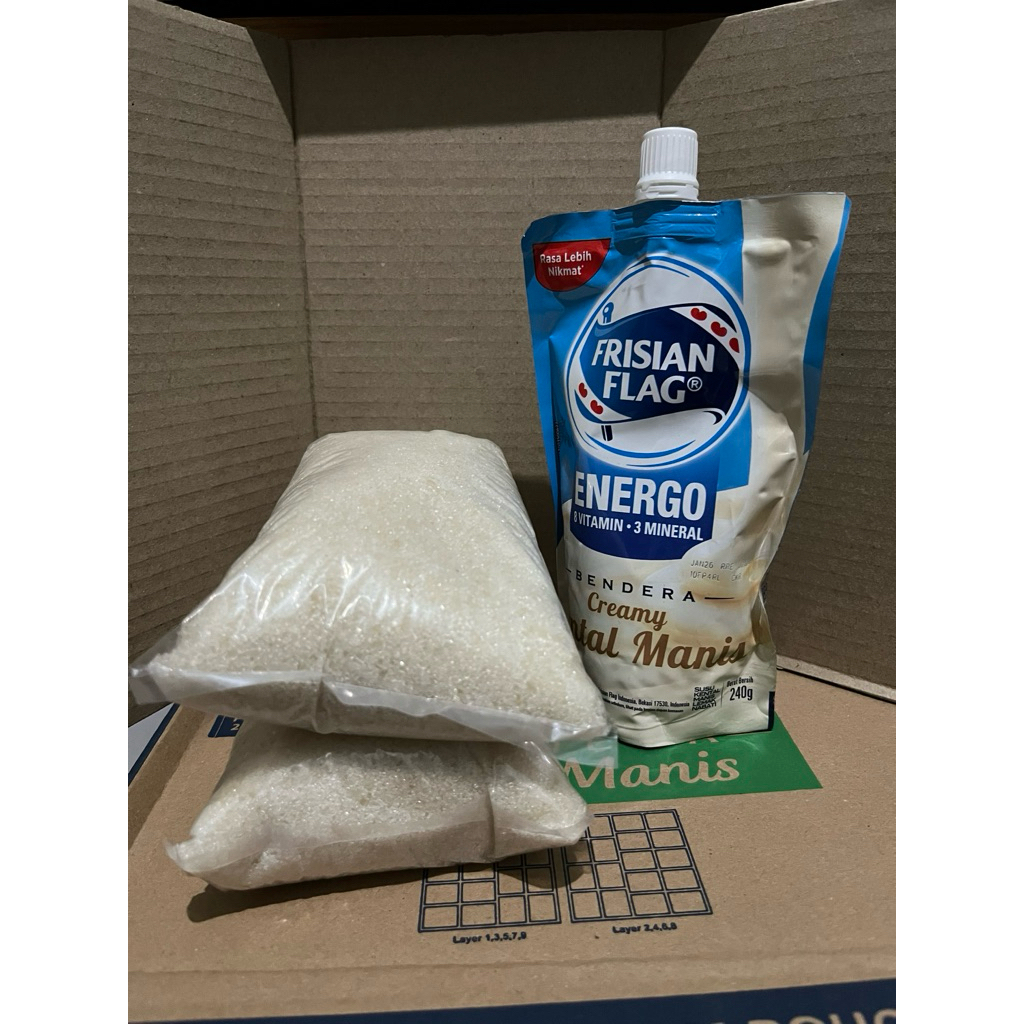 

Gula pasir 1kg + Susu bendera pouch 240g