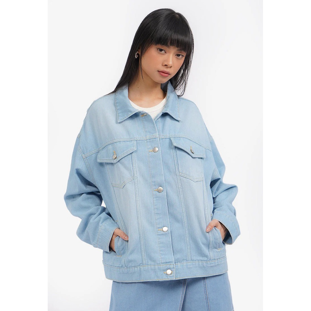 Light Blue Denim Jacket Ja ket Jeans COLORBOX Oversized Long Sleeve Denim Jacket
