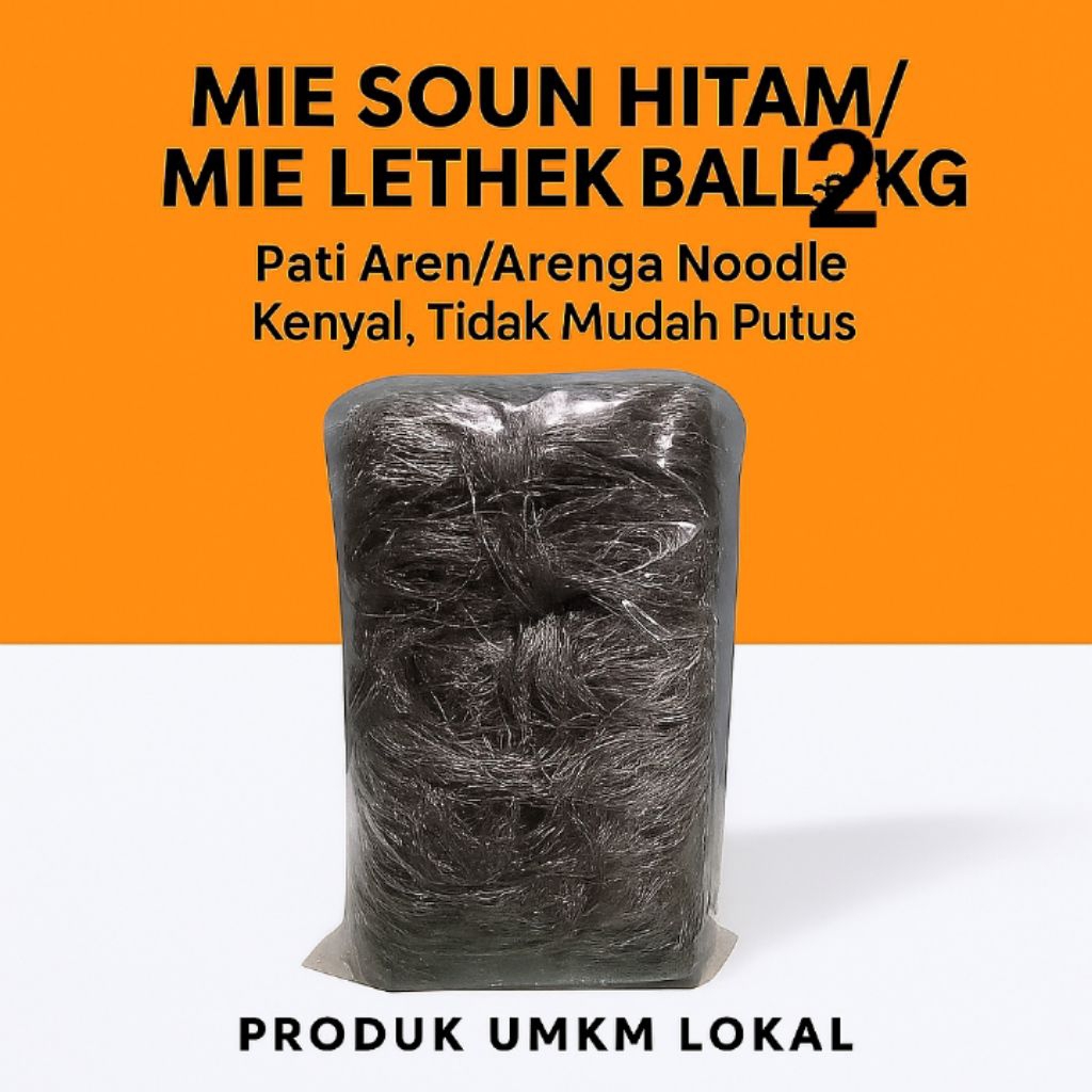 

Mie Soun Hitam / Mie Lethek Suun Pati Aren Kemasan Pack / Ball 2 kg - Soun Noodle - Kenyal, Alami dan Lezat