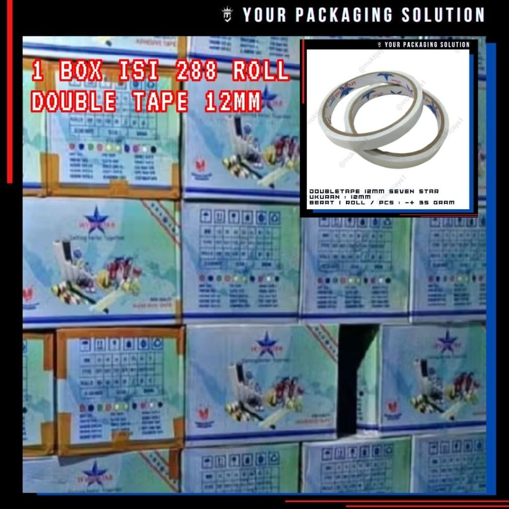 

1 BOX (288 ROLL) DOUBEL TAPE 12MM II LAKBAN II ISOLASI II DOUBLETAPE II STARTAPE II SEVENSTAR