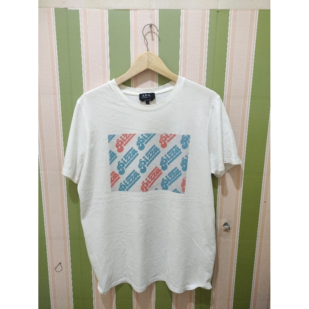 Kaos A.P.C APC Rue Madame Paris Pizza Tee White Size L