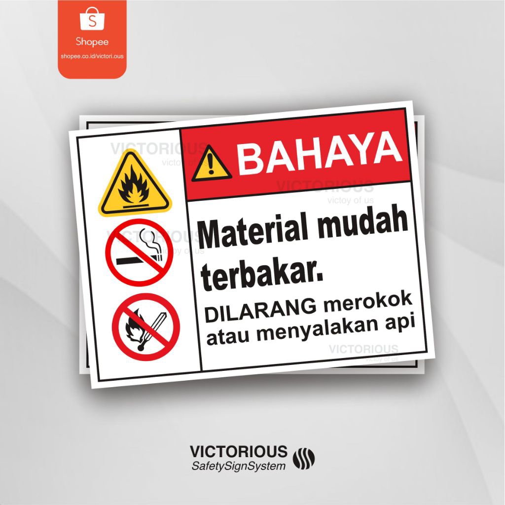 

Sticker Safety K3 Bahaya Material Mudah Terbakar | Dilarang Merokok Atau Menyalakan Api